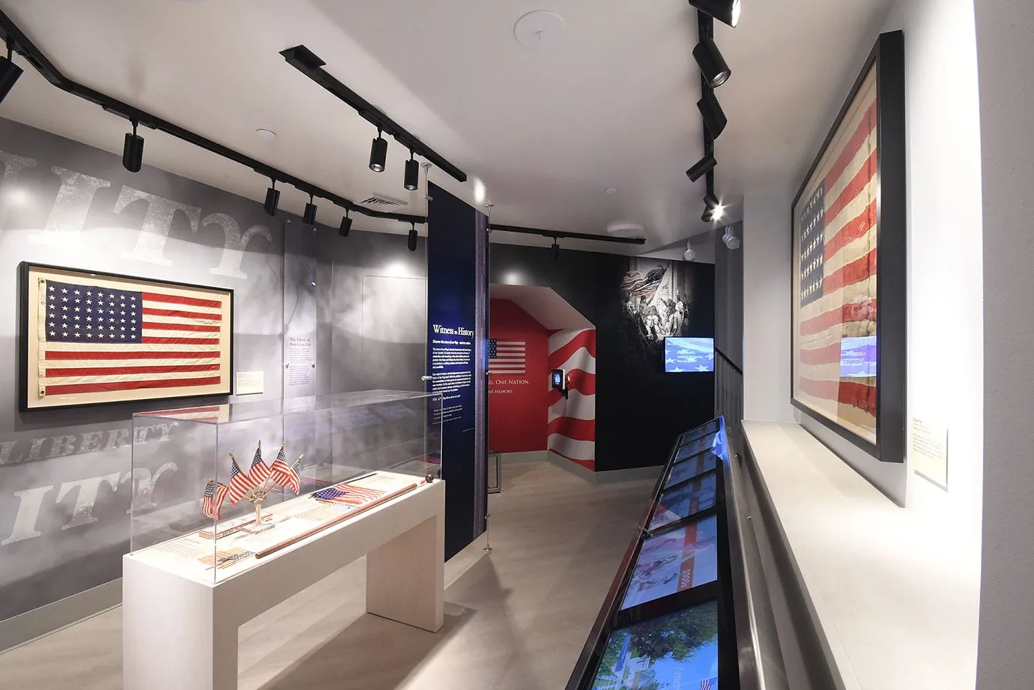 Historic American Flags on display inside the National Flag Foundation.