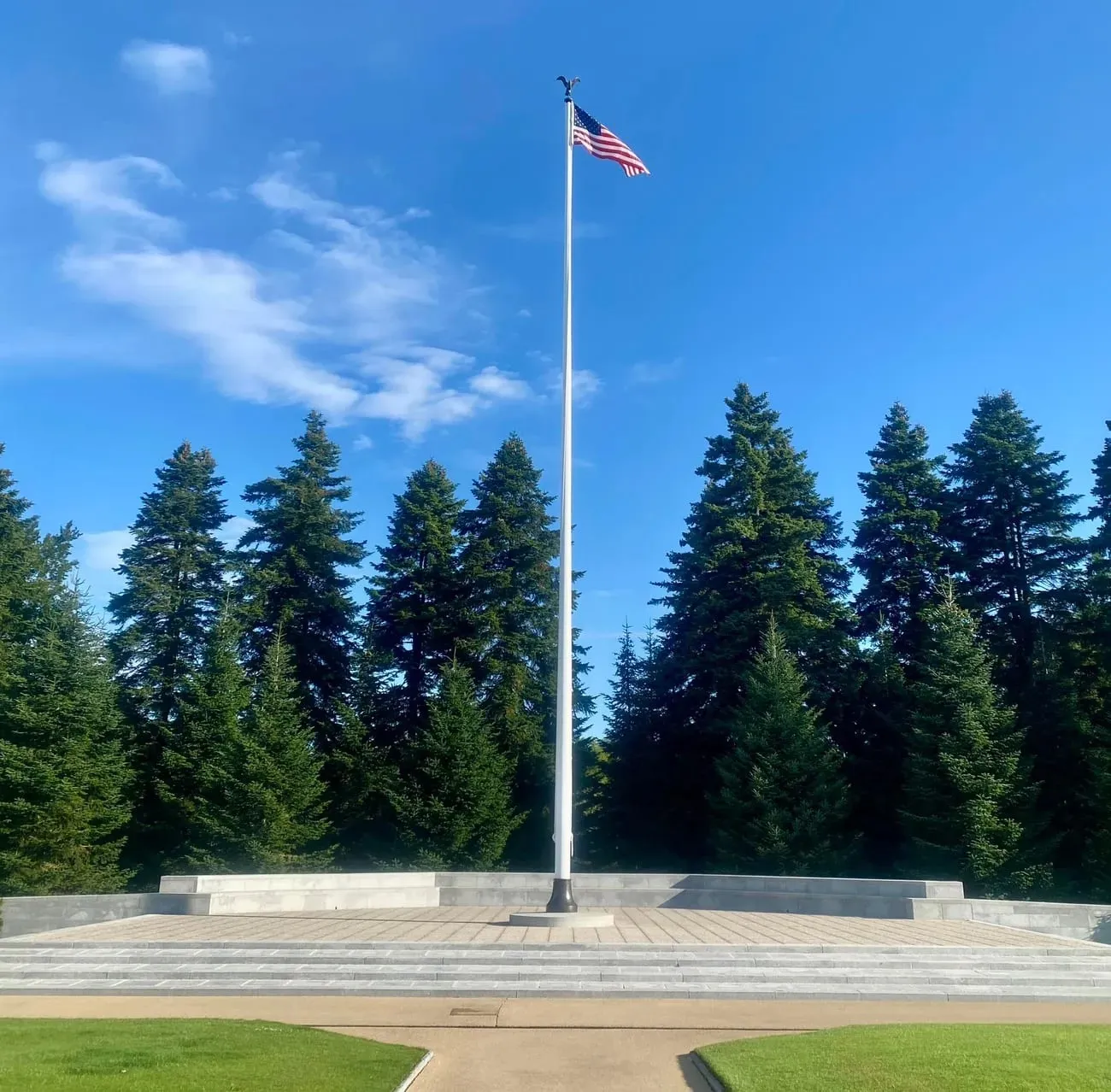 The American Flag over an overseas cemetery