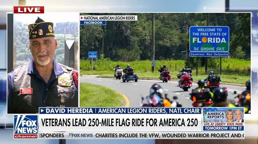 Fox News “America Reports” segment on the American Legion Riders leading a 250-mile flag ride for America’s 250th birthday.