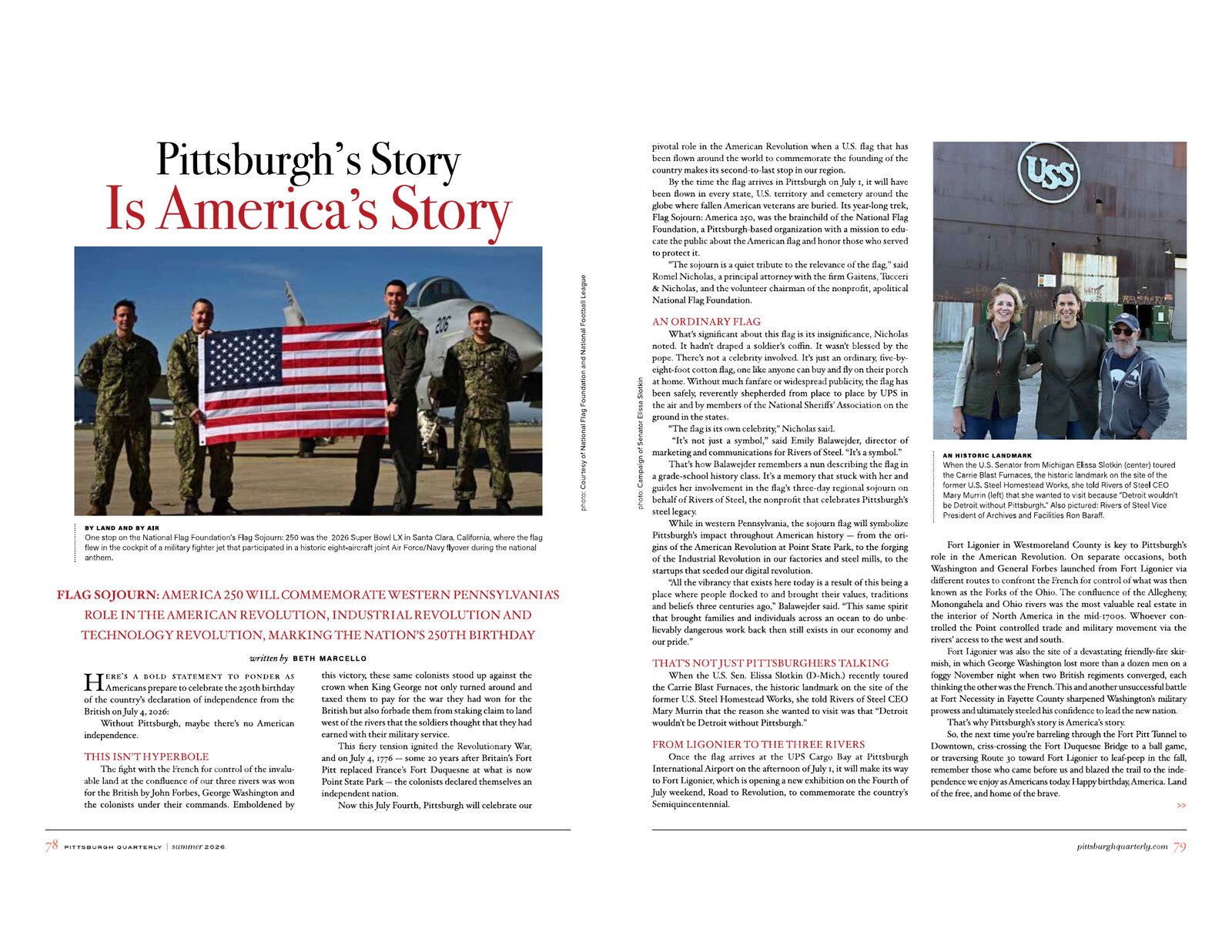 Two-page Pittsburgh Quarterly feature headlined “Pittsburgh’s Story Is America’s Story.”